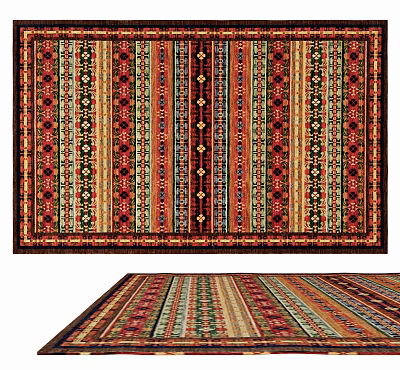 Colorful Square Rug With Intricate Striped Patterns And Vibrant Red Yellow Green Ornate Motifs 3d model