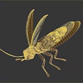Realistic 3D Model of Copper Colored Flying Insect with Transparent Wings Antennae and Legs