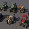Diverse Functional Vehicles Including Green Tractors Yellow Loaders And Excavators 3d model