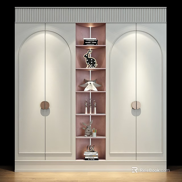 Modern Minimalist Wardrobe With Double Doors Open Shelving And Decorative Items 3d model 