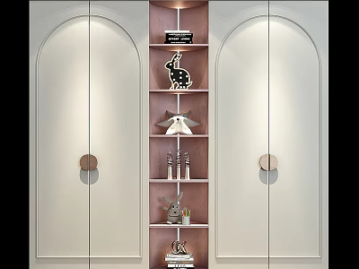 Modern Minimalist Wardrobe With Double Doors Open Shelving And Decorative Items 3d model