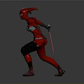 Detailed Red Armored Warrior Character In Battle Stance With Red Lightsaber
