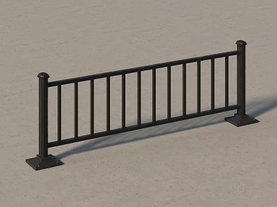 Black Metal Railing With Vertical Bars And Square Base For Outdoor Use 3d model