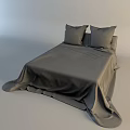 Double Bed with Purple Bedspread and Two Pillows in Simple Bedroom Design 3d model