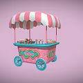 Colorful Ice Cream Cart Featuring Stripe Awning Pink Body Blue Wheels And Assorted Treats