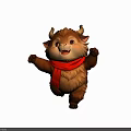 Cute Fluffy Cow Cartoon Character Wearing Red Scarf With Happy Expression And Open Arms Design