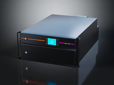 Black Rectangular Electronic Device With Blue Display Screen And Orange Purple Indicators 3d model