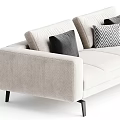 Modern Beige Fabric Sofa With Black And Patterned Cushions And Metal Legs