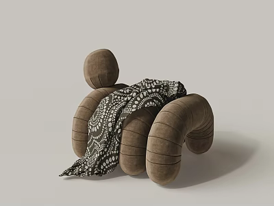 Modern Abstract Shaped Brown Sofa With Black And White Patterned Throw Blanket 3d model