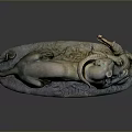 Realistic Bronze Panther Sculpture Lying On Textured Base With Intricate Details