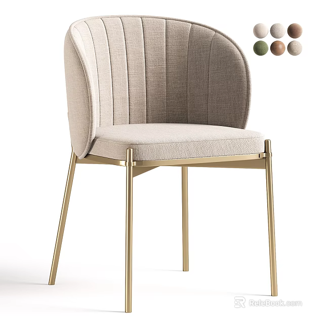 Elegant Modern Single Chair With Beige Fabric Curved Backrest And Gold Metal Legs 3d model 