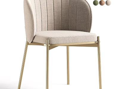 Elegant Modern Single Chair With Beige Fabric Curved Backrest And Gold Metal Legs 3d model