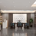 Modern Office Reception Area Interior With Seating Display Shelves And Lighting 3d model