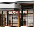 Modern Cafe Exterior With Wooden Shutters Glass Facade And Coffee Signboard