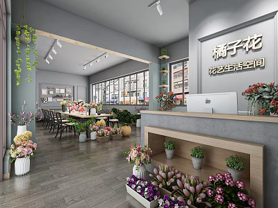 Floral Lifestyle Shop Interior With Colorful Bouquets Green Plants And Tables 3d model