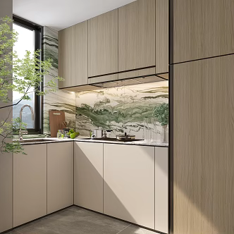 Green Kitchen Log Style Kitchen Supplies Combination Luxury Stone Kitchen Wall 3d model