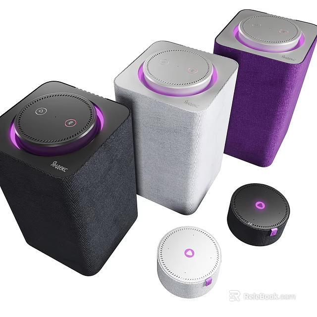Wireless Bluetooth Speakers With Black Gray Purple Fabric Design Circular Control Panel And Various Sizes 3d model 
