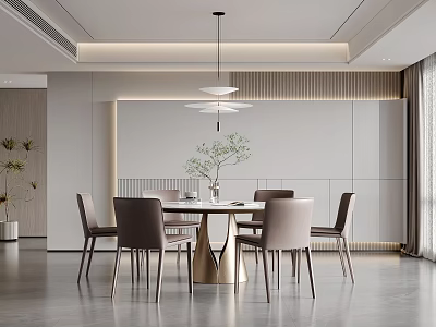 Modern Elegant Restaurant Interior With Round Dining Table Beige Chairs And Metal Legs 3d model