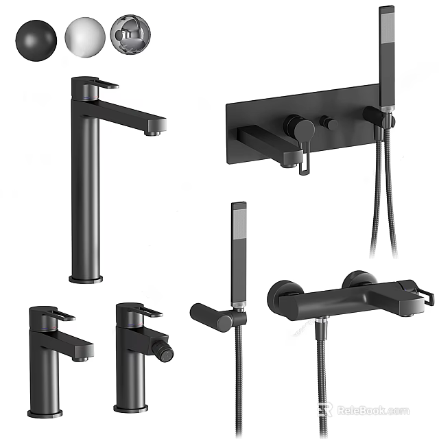 Modern Black Faucets For Bathroom And Kitchen Different Styles Design 3d model 