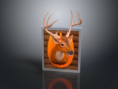 Decorative Deer Head Mount With Wooden Panel In Square Frame For Wall 3d model