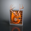 Decorative Deer Head Mount With Wooden Panel In Square Frame For Wall