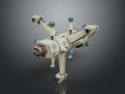 Futuristic Sci-Fi Spaceship With Mechanical Arms Blue Spherical Components And Detailed Structure 3d model