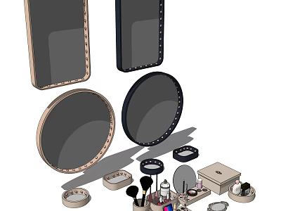 Luxury Perfume And Cosmetic Collection With Elegant Bottles Cases And Makeup Brushes 3d model
