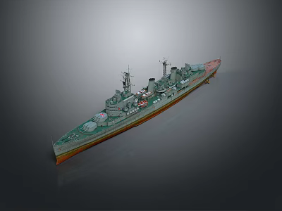 Detailed Warship 3D Model Featuring Deck Structures Upper Masts And Military Vessel Design 3d model