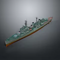Detailed Warship 3D Model Featuring Deck Structures Upper Masts And Military Vessel Design