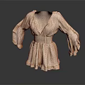 Elegant Beige Dress With Loose Long Sleeves And Tied Waist Design