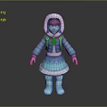 Animated Cartoon Girl Character 3D Rendered With Blue Coat White Trim Pink Hair And Boots