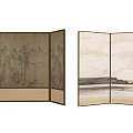 New Chinese Style Screen Partition Folding Screen Decorative Painting Wallpaper Silent Wind Screen Rattan Screen 3d model