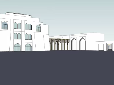 Classic Traditional Commercial Street With White Buildings Arched Windows And Arcades 3d model