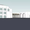Classic Traditional Commercial Street With White Buildings Arched Windows And Arcades