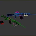 Black And Blue Rifles With Magazine And Bullets On