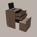 Wooden Dressing Table Set With Mirror Drawers And Upholstered Stool 3d model
