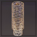 Elegant Cylindrical Chandelier With Golden Metal Frame And Circular Transparent Bubbles