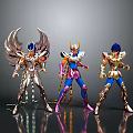 Game and Movie Characters Armored Figures in Silver Blue and Gold Armor with Dynamic Poses