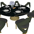 Elegant Modern Private Dining Room Interior With Marble Round Table Green Velvet Chairs And Floral Vase