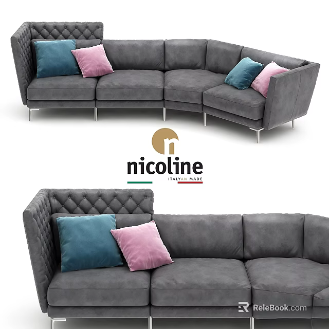 Gray Two Seater Sofa With Blue And Pink Cushions By Nicoline Italia 3d model 