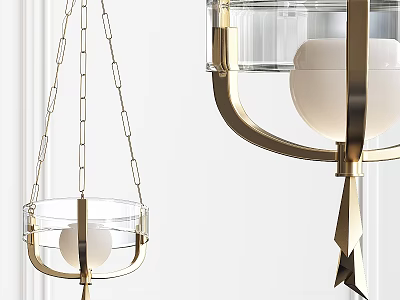Elegant Pendant Ceiling Lights With Golden Metal Frame And Transparent Glass Shade 3d model