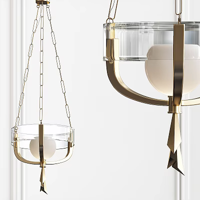 Elegant Pendant Ceiling Lights With Golden Metal Frame And Transparent Glass Shade 3d model