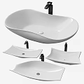 Modern White Washbasins In Various Shapes With Black Faucets Design