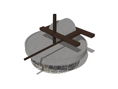 Decorative Traditional Stone Garden Ornament With Round Base And Wooden Poles 3d model