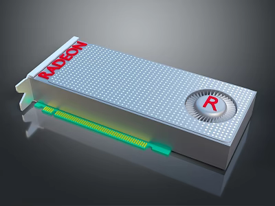 Radeon Computer Graphics Card With Red R Logo And Silver Heatsink 3d model