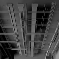 Ceiling Structural Framework With Metal Beams Pipelines And Suspension System