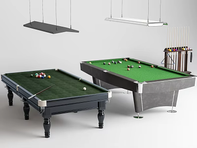 Billiard Tables As Sports Equipment With Green Felt Surface Cue Rack And Balls 3d model