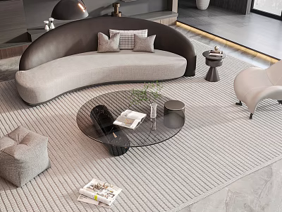 Modern Sofa And Round Glass Coffee Table Set For Living Room 3d model