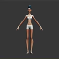Game Film Female Character 3D Model With White Sportswear And Blue Hair Bun