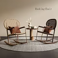 Cozy Modern Rocking Chairs with Woven Rattan Wooden Frame Side Table Vase Plants Floor Lamp
